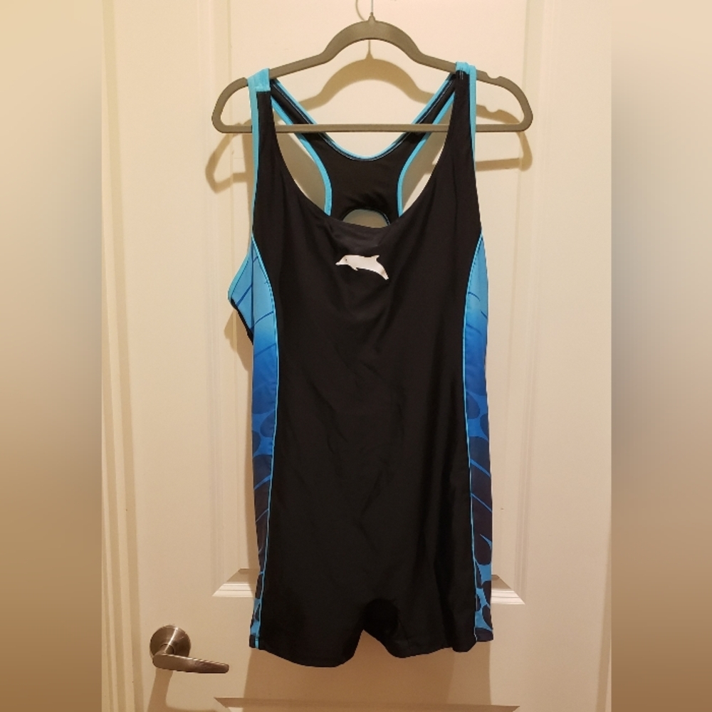 Halcurt Women's Black and Blue Dolphin One Piece Swimsuit
